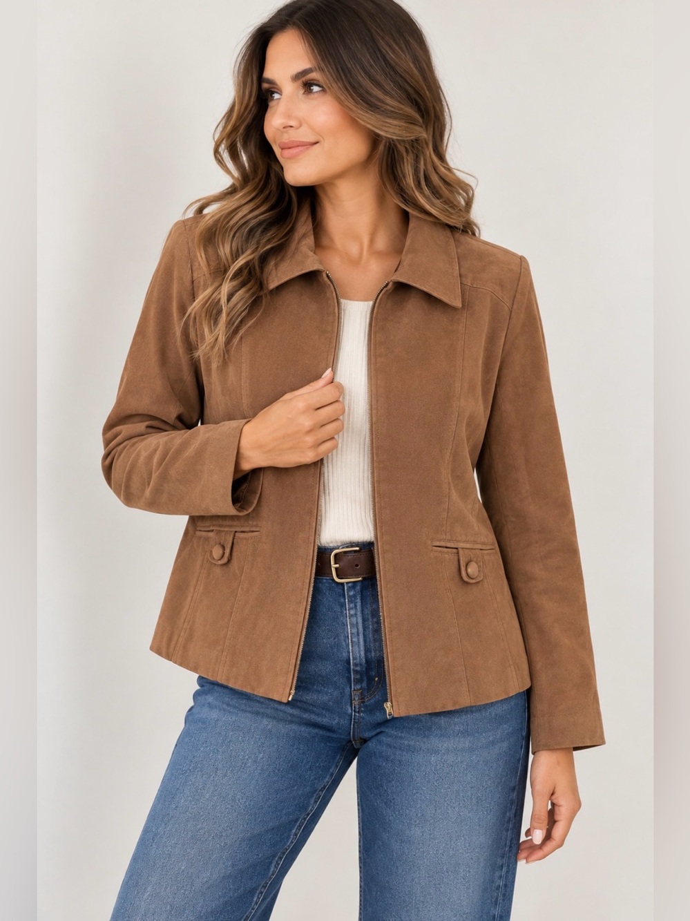 Tan Jay Faux Suede Jacket Brown Vintage Inspired Fall Blazer